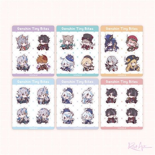 Genshin Impact Cute Characters Sticker Sheet Tiny Bites Series - Mini Kiss Cut Sticker Sheet - Journaling & Decoration Sticker