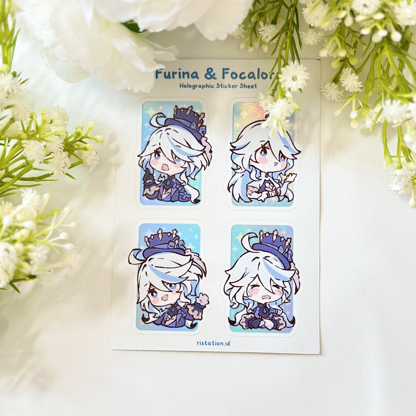 Genshin Impact Mini Holographic Sticker Sheet - Furina and Focalors - Journaling & Decoration Sticker