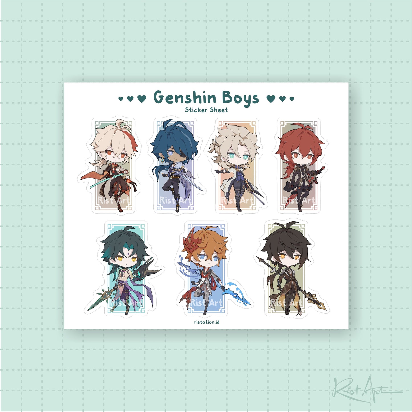 Genshin Impact Mini Holographic Sticker Sheet - Genshin Boys - Journaling & Decoration Sticker