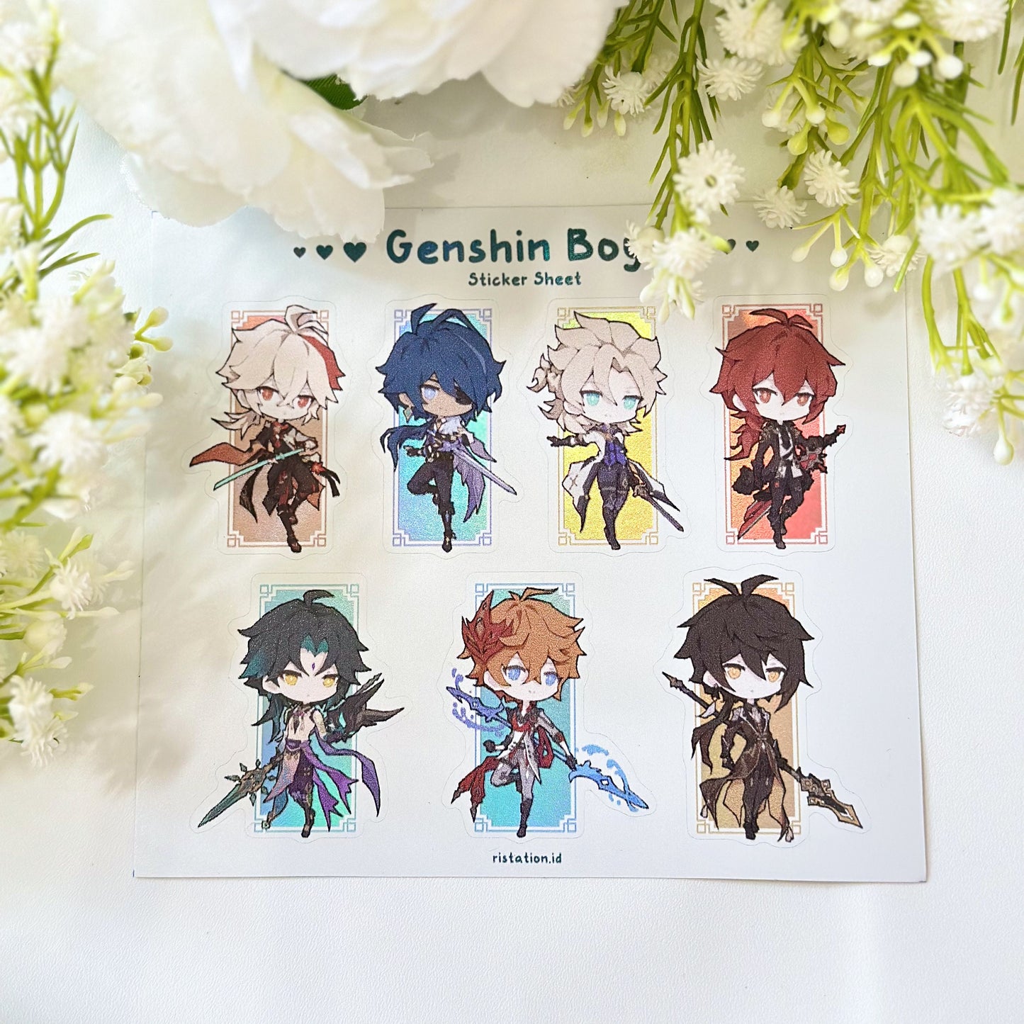 Genshin Impact Mini Holographic Sticker Sheet - Genshin Boys - Journaling & Decoration Sticker