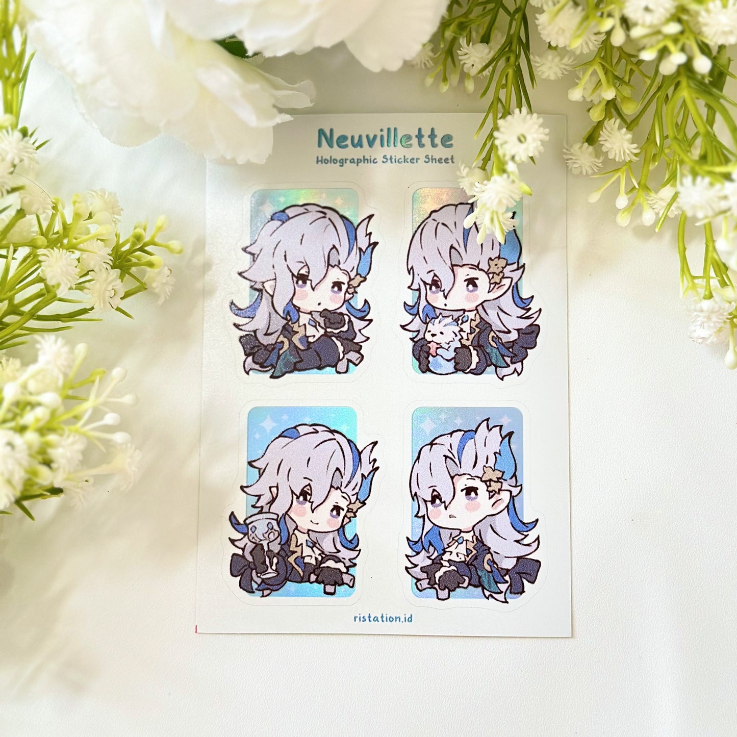 Genshin Impact Mini Holographic Sticker Sheet - Neuvillette - Journaling & Decoration Sticker